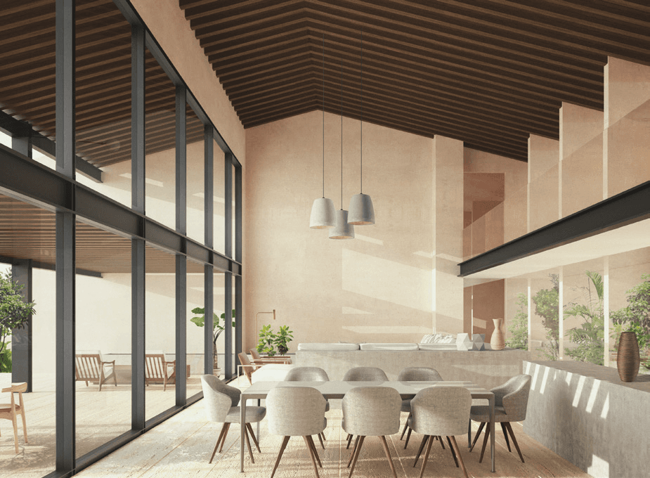 Sustainable housing project rendered in local stone and timber